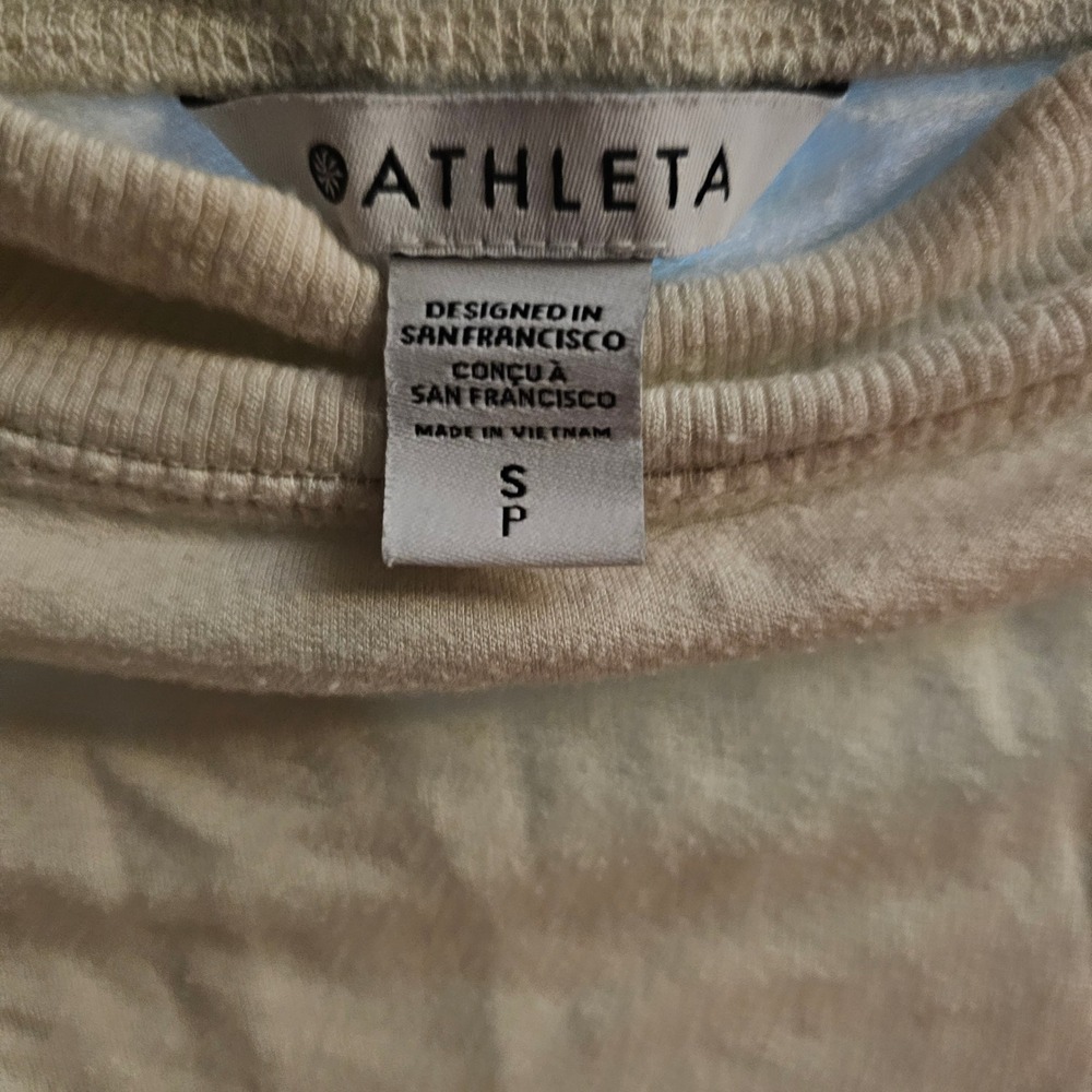 Athleta Studio Barre Sweatshirt Off Shoulder Thumbholes Beige Women's Size Small - Picture 3 of 6